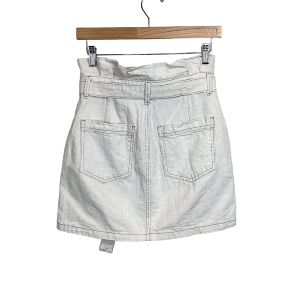 Free People paper bag waist mini skirt‎ oatmeal denim size 2 zippered & belt tie - Picture 6 of 9